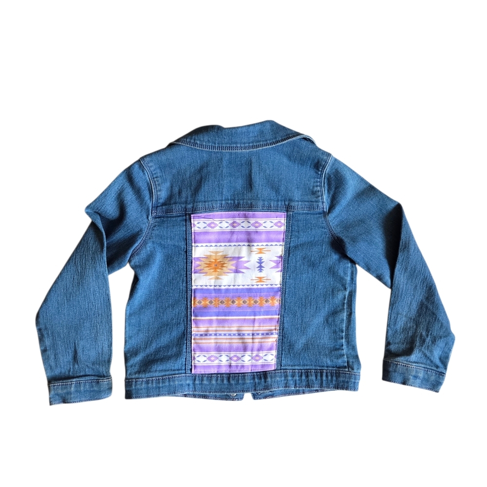 Gymboree Blue Denim Jacket with Western Cowgirl Purple and Yellow Pattern 5T